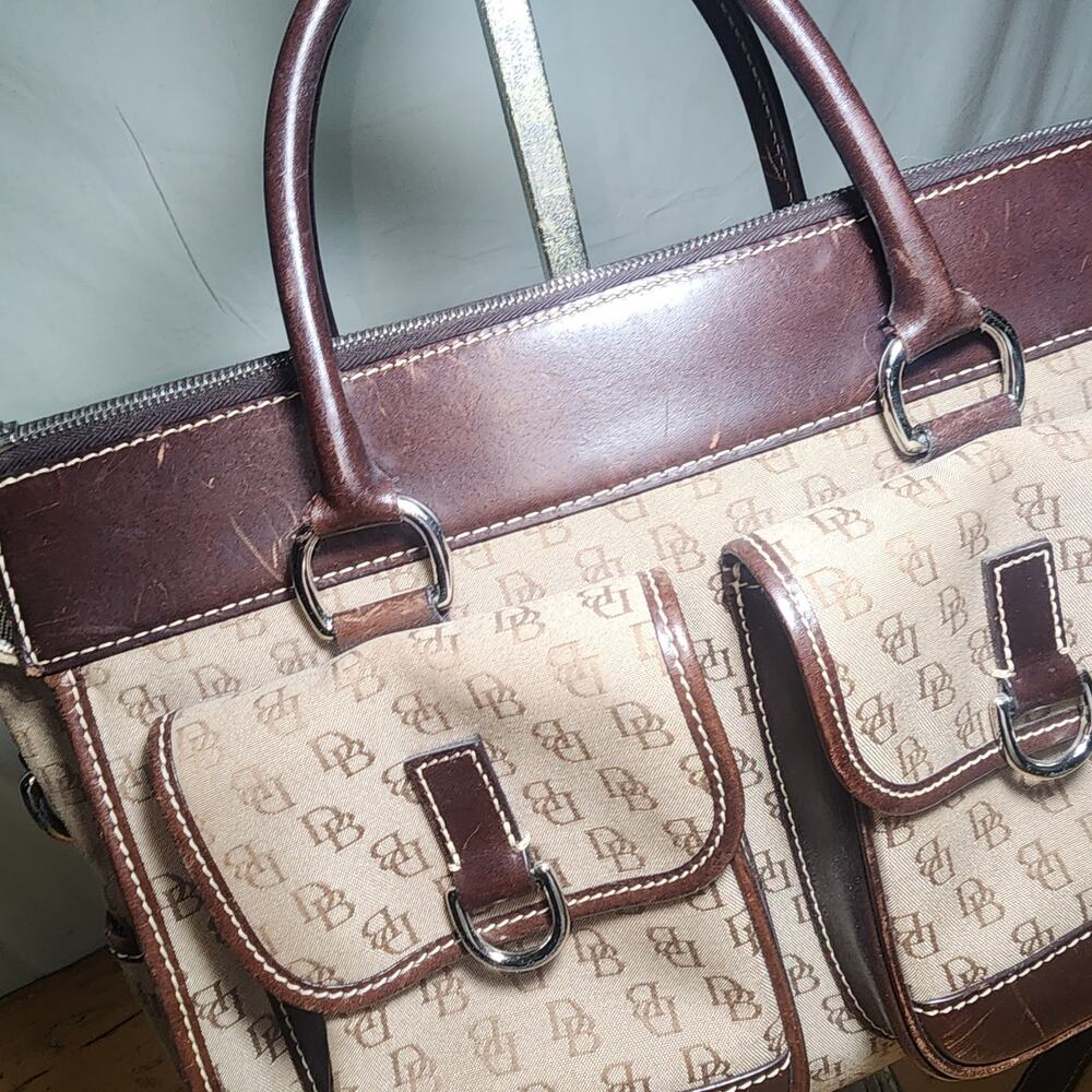 DOONEY & BURKE Monogram Signature Satchel Shoulder Bag Brown Leather - Picture 3 of 14
